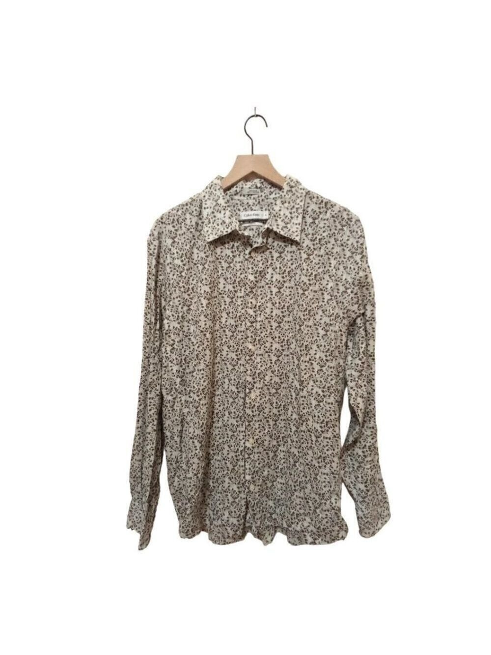 CALVIN Klein Botanical Print Long Sleeve Modern Fit Casual Button Down Sz XL